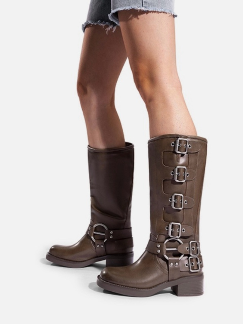 Dream Pairs Brown Buckle-Detail Knee Boots